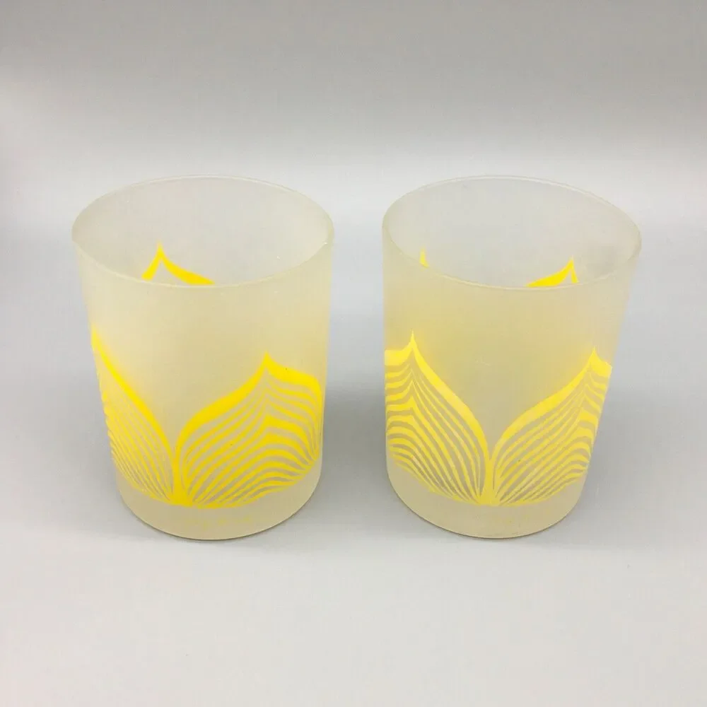 Vintage Georges Briard Low Ball Old Fashion Glasses MCM Pair Frost Clear Yellow